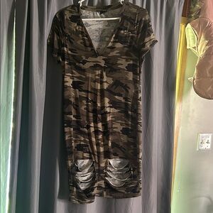 SHEIN Camouflage V-Neck Dress